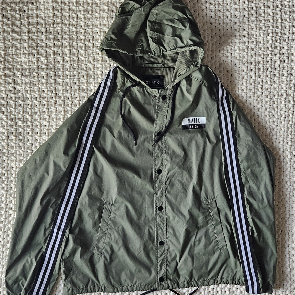 Matix Olive Windbreaker with Black and White Stripes